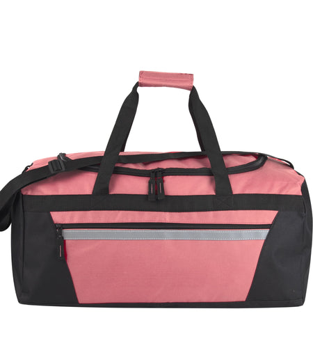 40 Liter 22 Inch Duffle Bag with Front Accessory Pocket, Velcro Handles, Dual Zipper Closure and Luggage Strap for Traveling, Commuting, Sports and Gym Equipment in Pink & Black